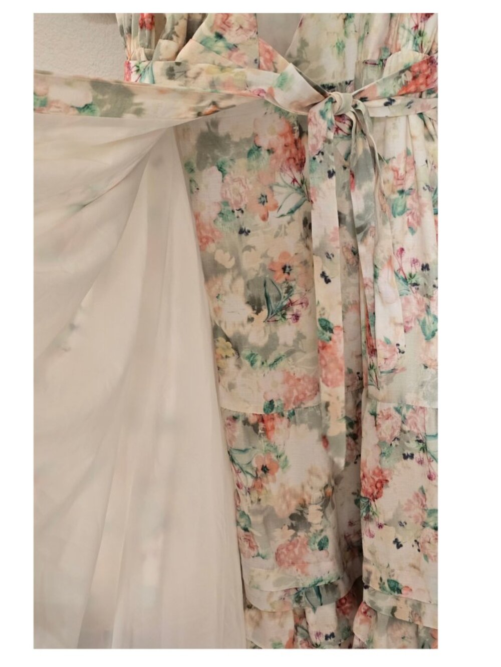 Alex Marie Irena Floral Botanical Midi Puff Sleeve Wrap Dress Sze 18 Cottagecore - Picture 6 of 9